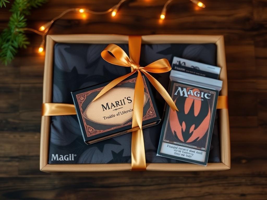 Gift box containing a custom playmat, deck box and sleeves
